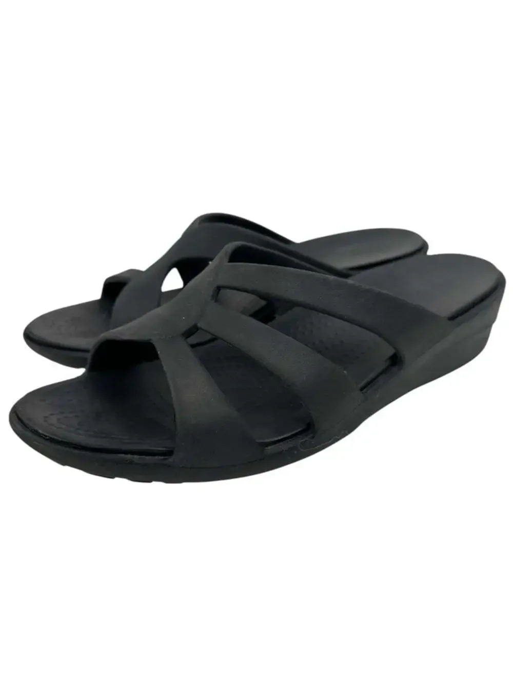Crocs Sanrah Wedge Comfort Slide Sandals Black Lightweight Womens Size 9